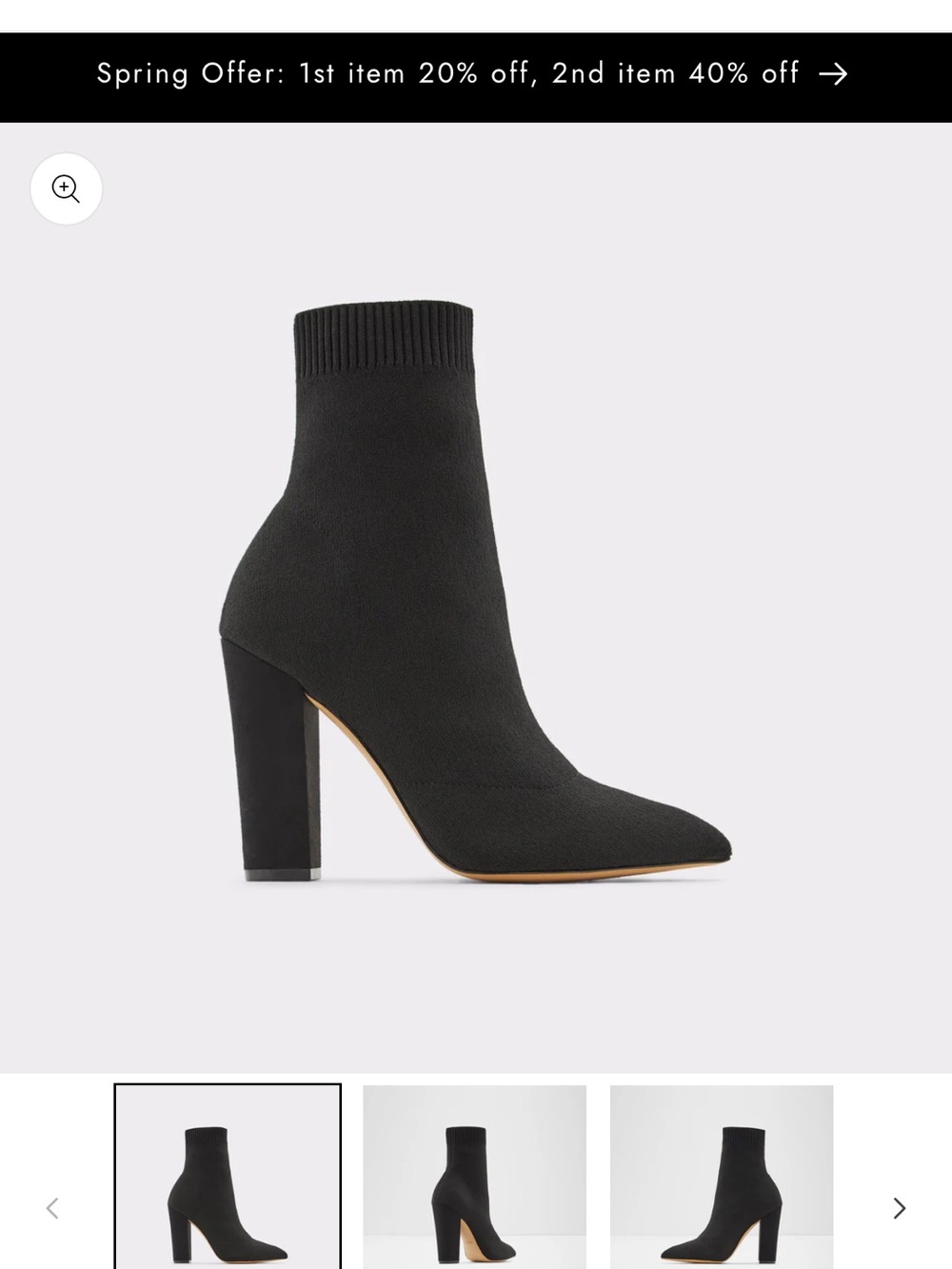 Aldo Black Stretch Sock Ankle Boot with Block Heel